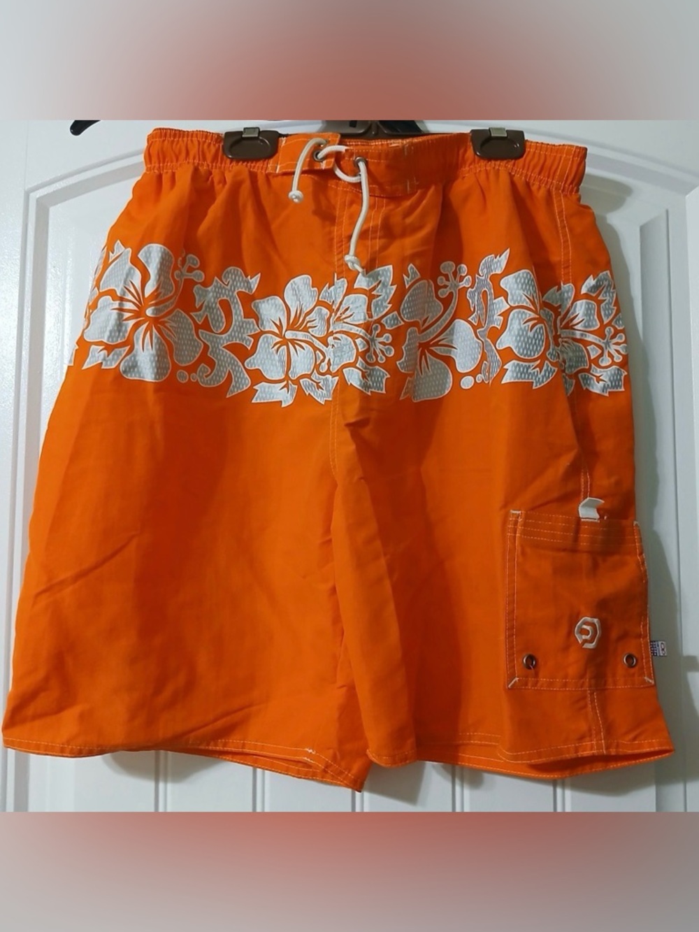 Ocean Pacific Mens Cargo Swim Trunks Board Shorts Orange Surf Beach Wear Size XL